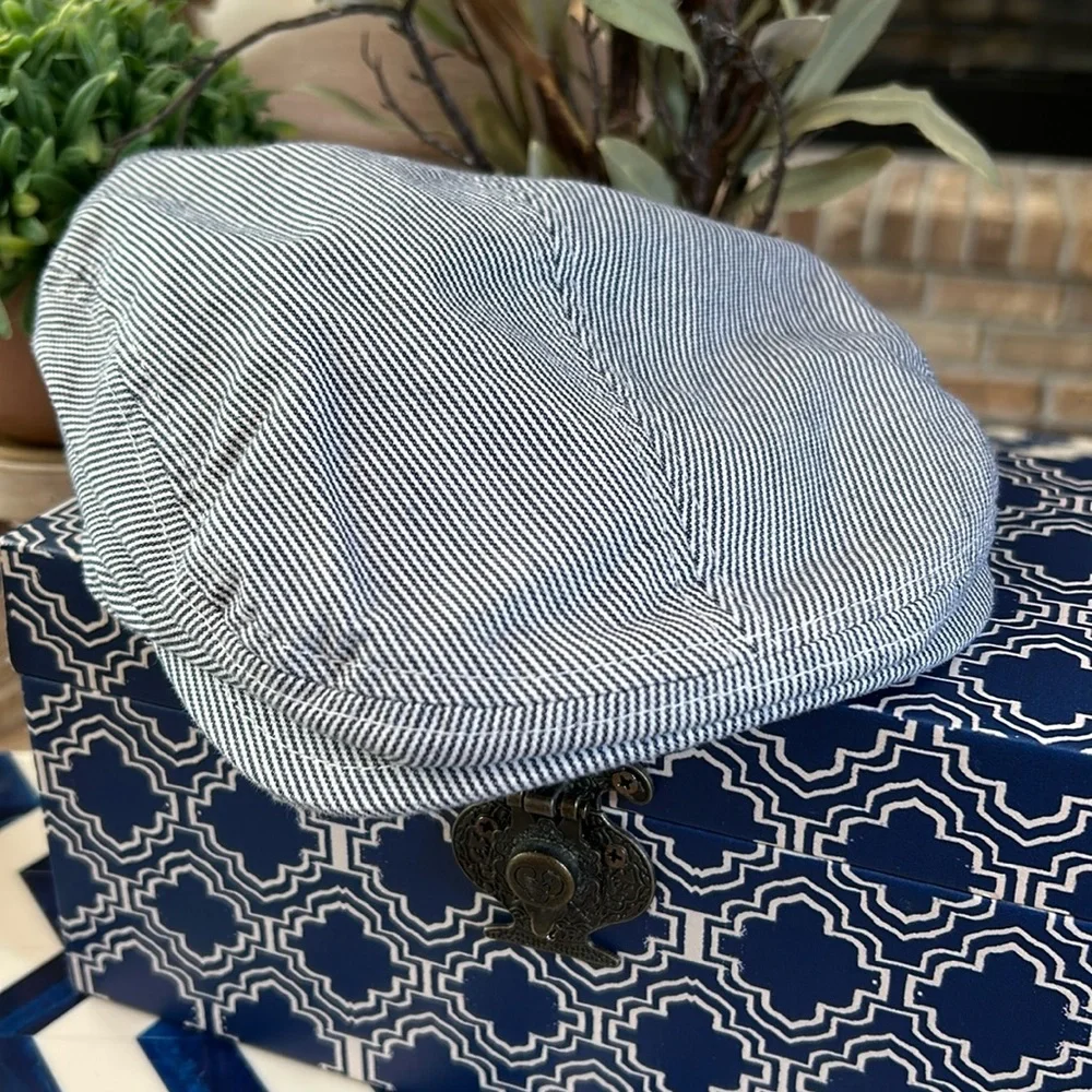 Toddler Boys Blue & White Seersucker Stripe Newsboy Cap Hat